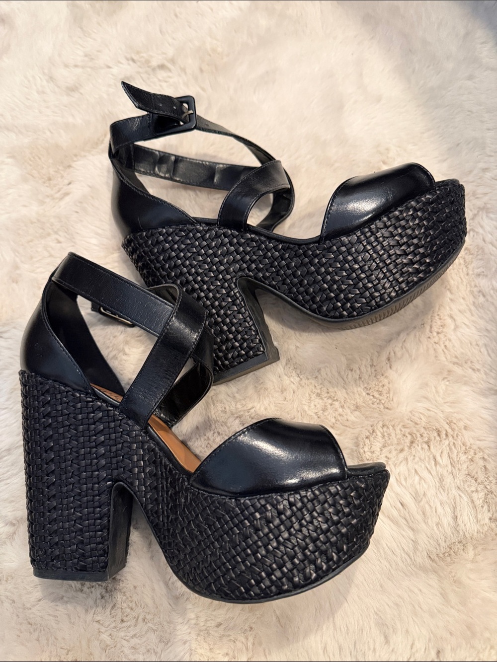Step One Black Strappy Platform Sandals